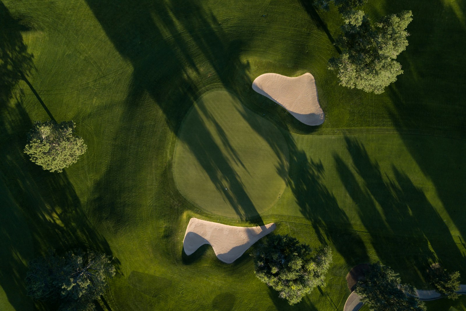 Aerial view of fairways and bunkers at Pelican Pointe
